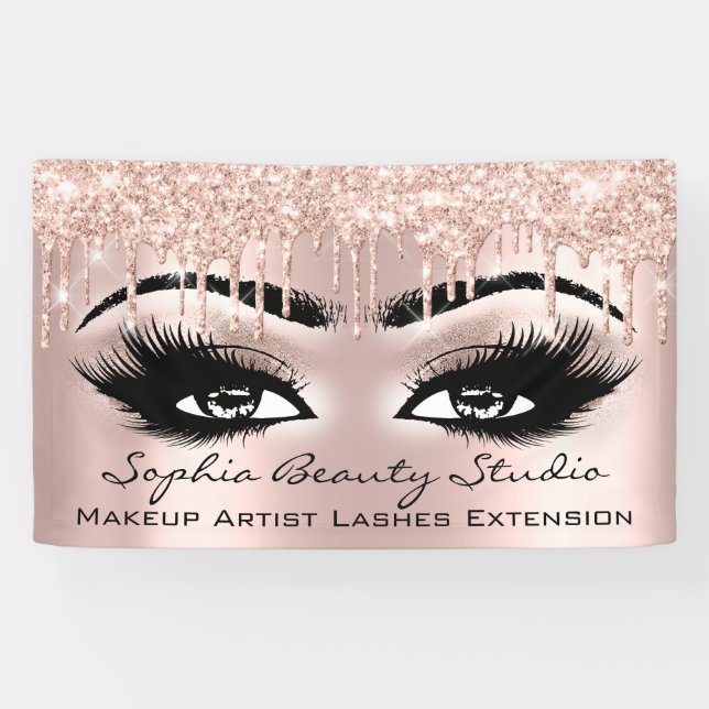 Makeup Artist Eyelashes Rose Drips Blush Glitter Banner (Horizontal)