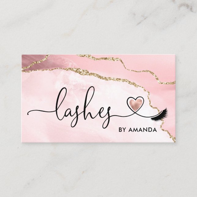 Makeup Artist  Eyes Lashes Blush Pink Agate Business Card (Front)