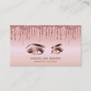 Makeup Artist Eyes Lashes Dripping Rose Gold Business Card