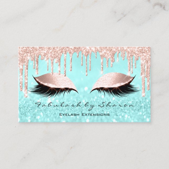 Makeup Artist Eyes Lashes Glitter Drips Rose Blue Business Card (Front)