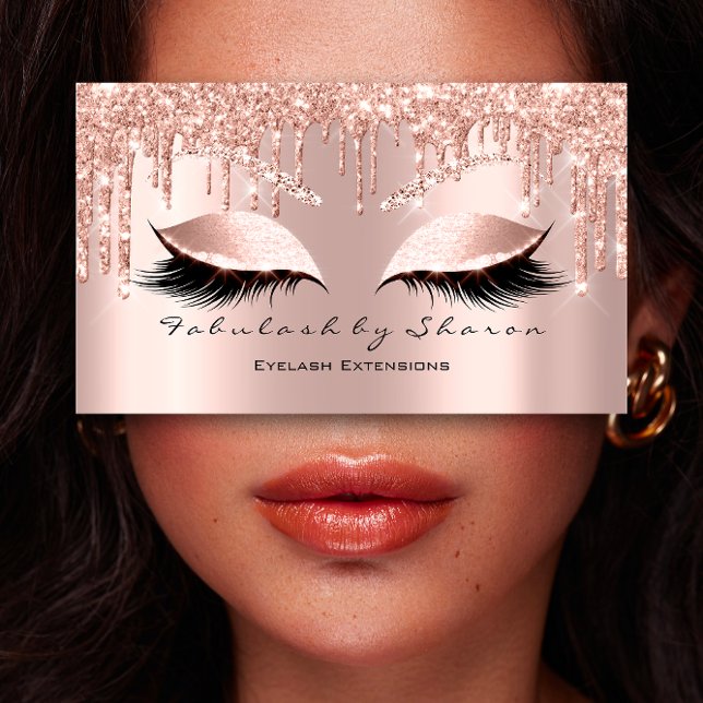 Makeup Artist Eyes Lashes Glitter Drips Rose Blush Business Card (Makeup Artist Eyes Lashes Glitter Drips Rose Blush Business Card)