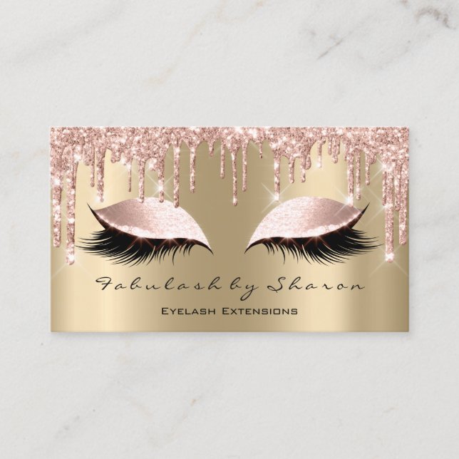 Makeup Artist Eyes Lashes Glitter Drips Rose Spark Business Card (Front)