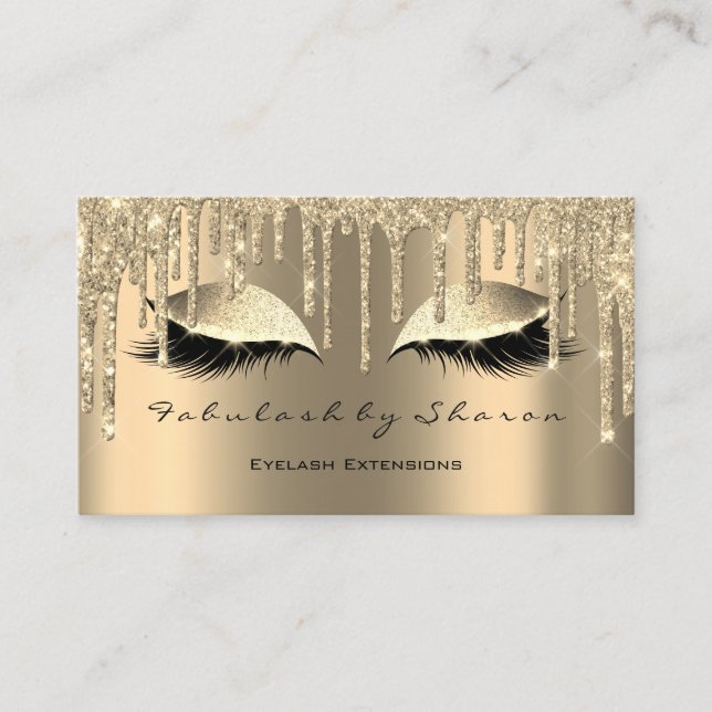 Makeup Artist Eyes Lashes Glitter Drips Sepia Gold Business Card (Front)