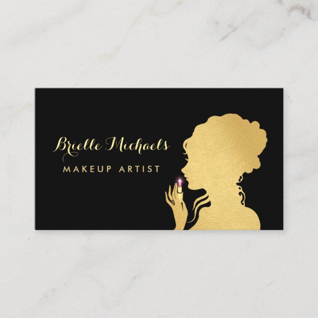 Makeup Artist Faux Gold Woman Pink Glitz Lipstick Business Card (Front)