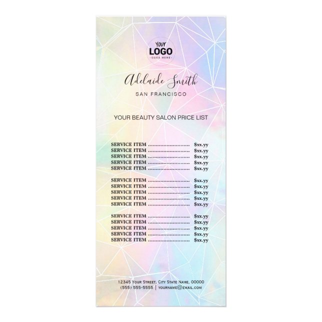 makeup artist faux holographic geometric rack card (Front)
