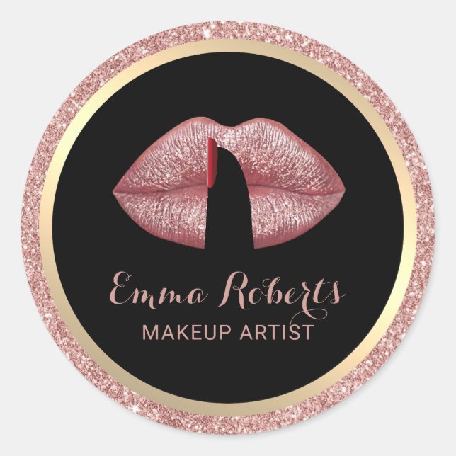 Makeup Artist Finger on Lips Rose Gold Salon Classic Round Sticker (Front)