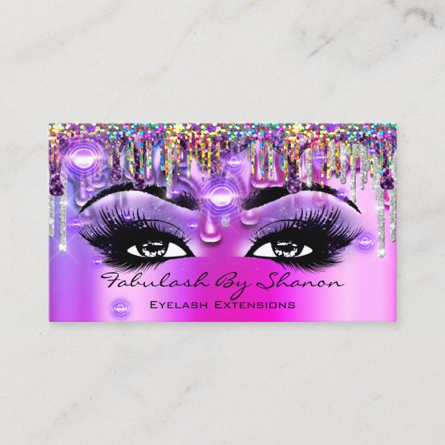 Makeup Artist Future Eyelash Pink Drips Holograph Business Card (Front)