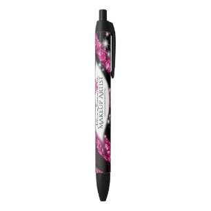 Makeup Artist Glam Pink Glitter Lips Zebra Print Black Ink Pen