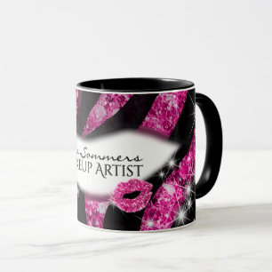 Makeup Artist Glam Pink Glitter Lips Zebra Print Mug