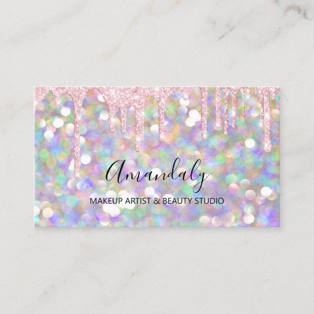 Makeup Artist Glitter Gold 3D Glitter Pink Glitter Business Card (Front)
