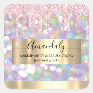 Makeup Artist Glitter Gold Framed Spark Glitter Bu Square Sticker