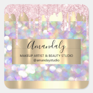 Makeup Artist Glitter Gold Framed Spark Glitter Bu Square Sticker