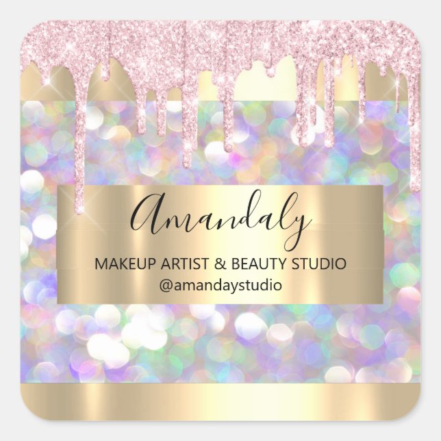 Makeup Artist Glitter Gold Framed Spark Glitter Bu Square Sticker (Front)