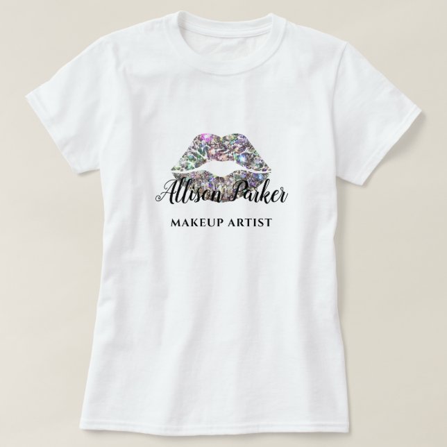 MAKEUP ARTIST Glitter Logo Kiss Name T-Shirt (Design Front)
