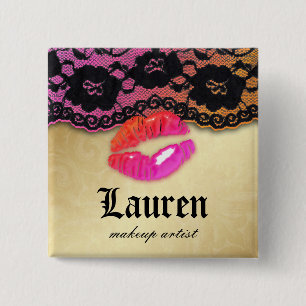 Makeup Artist Glossy Lips N Lace Pink Orange Gold 2 Inch Square Button