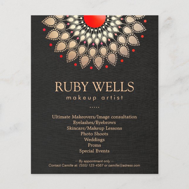 Makeup Artist Gold and Red Mandala Flyer (Front)