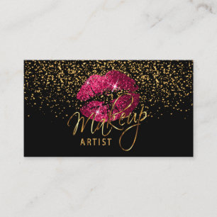 Makeup Artist - Gold Confetti & Hot Pink 💋 Lips Business Card