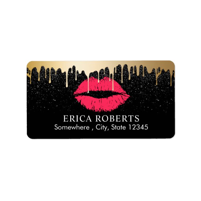 Makeup Artist Gold Drip Red Gold Lips Beauty Salon Label (Front)