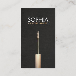 Makeup Artist Gold Mascara Logo Faux Black Linen Business Card