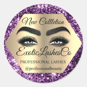 Makeup Artist Gold Purple Eyelash Cleaner  Classic Round Sticker