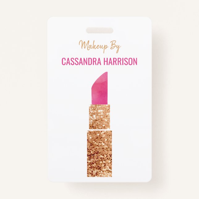 Makeup Artist Gold Sequin Watercolor Beauty Salon Badge (Front)