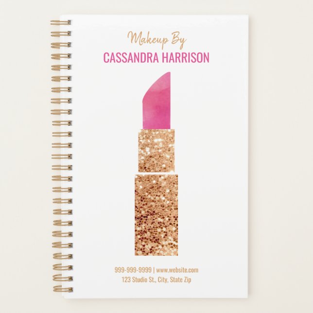 Makeup Artist Gold Sequin Watercolor Beauty Salon Planner (Front)