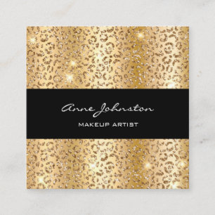 Makeup Artist Gold Sparkle Cheetah Square Business Card