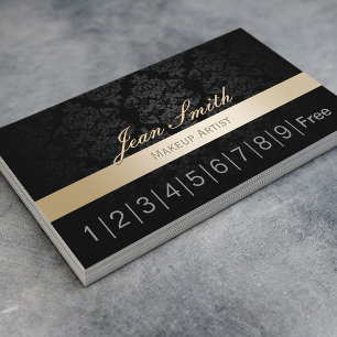Makeup Artist Gold Striped Damask Loyalty Punch Card