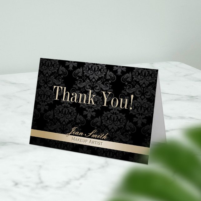 Makeup Artist Gold Striped Dark Damask Thank You (Creator Uploaded)