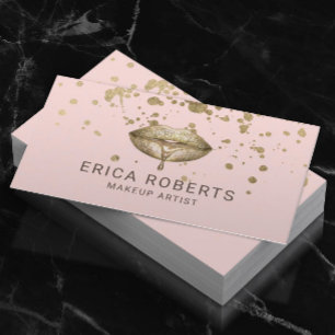 Makeup Artist Golden Lips Blush Pink Gold Splatter Business Card
