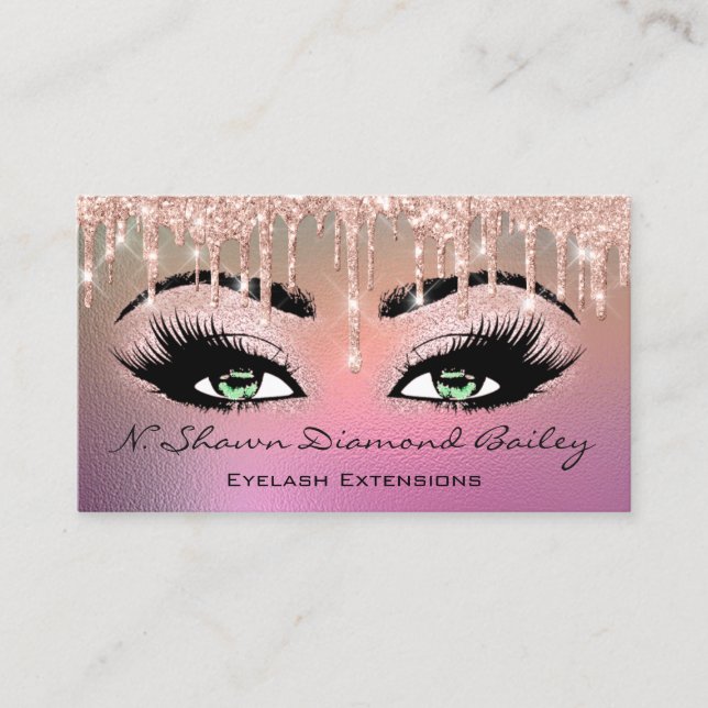 Makeup Artist Green Eyelash Rose Ombre Business Card (Front)