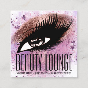 Makeup Artist Hair Eyelash Glitter Pink Brush Square Business Card