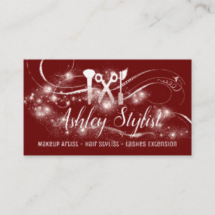 Makeup Artist Hair Eyelash Scissors Blush Burgundy Business Card