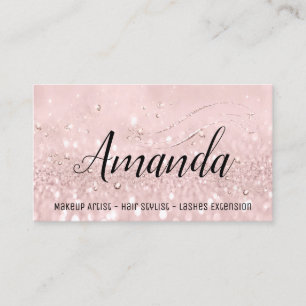 Makeup Artist Hair Salon Lash  Event Pink Glitter Business Card