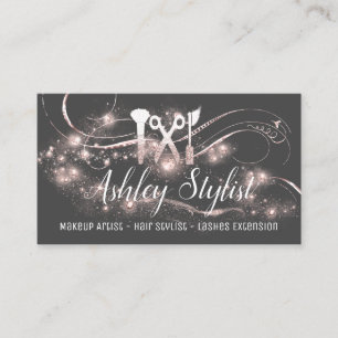 Makeup Artist Hair Salon Lash Scissors Blush Grey Business Card