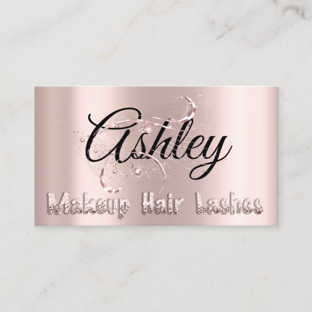 Makeup Artist Hair Salon Lashes Pink Rose Glitter Business Card (Front)