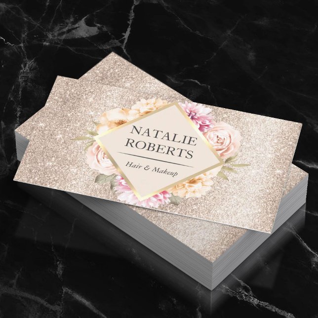 Makeup Artist Hair Salon Luxury Ivory Gold Floral Business Card (Creator Uploaded)