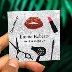 Makeup Artist Hair Salon Modern Silver Glitter Square Business Card