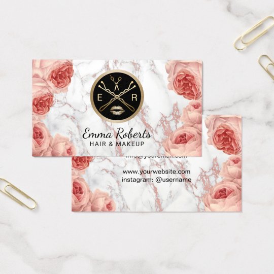 Makeup Artist Hair Salon Vintage Floral Marble Business Card