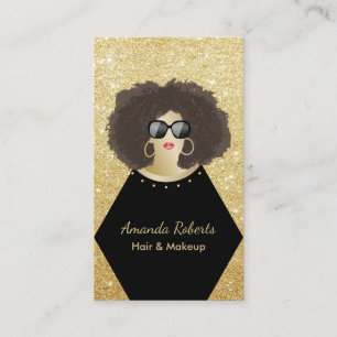 Makeup Artist Hair Stylist Afro Chic Black & Gold Business Card