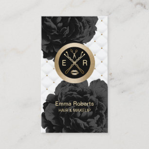 Makeup Artist Hair Stylist Black Floral Luxury Business Card