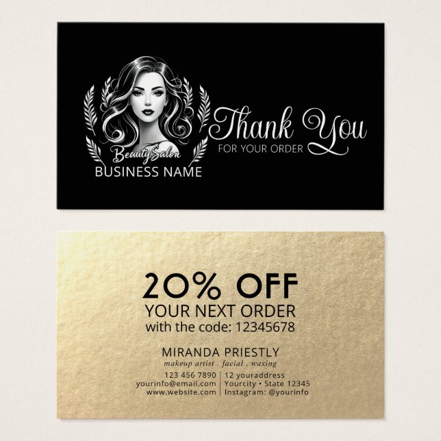 Makeup Artist Hair Stylist  Black White Thank You (Front & Back)