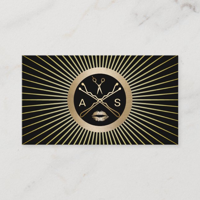 Makeup Artist & Hair Stylist Classy Black Gold Business Card (Front)