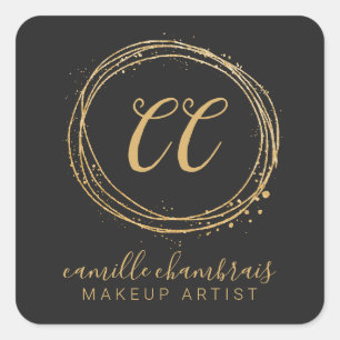 Makeup Artist Hair Stylist Gold Black Minimal Chic Square Sticker