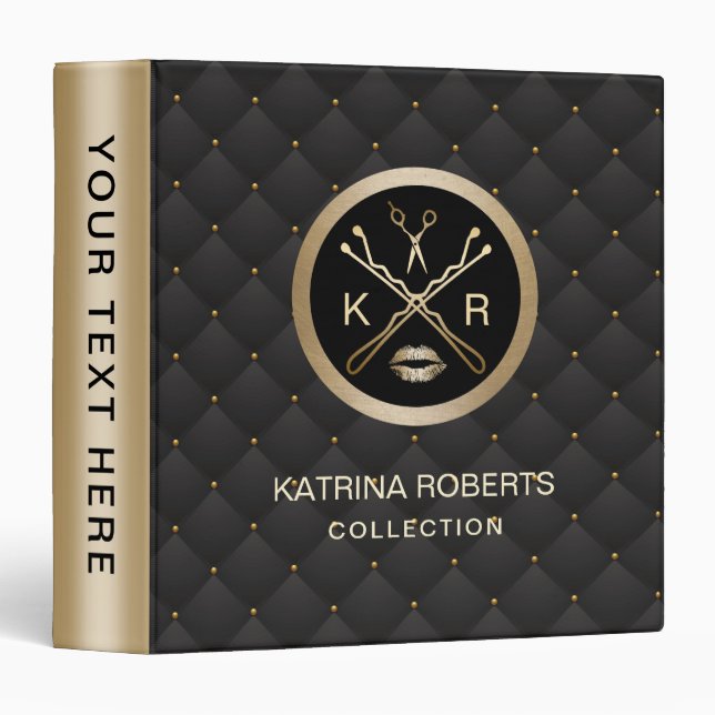 Makeup Artist & Hair Stylist Luxury Black & Gold Binder (Front/Spine)