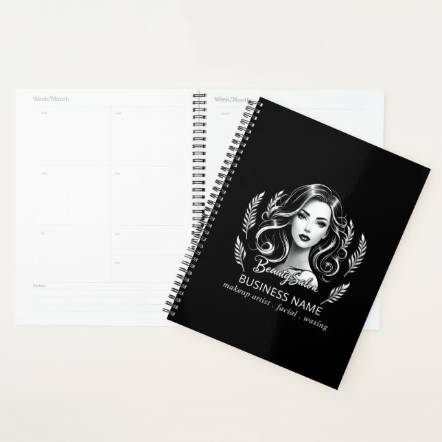 Makeup Artist Hair Stylist Modern Black White Gold Planner (Display)