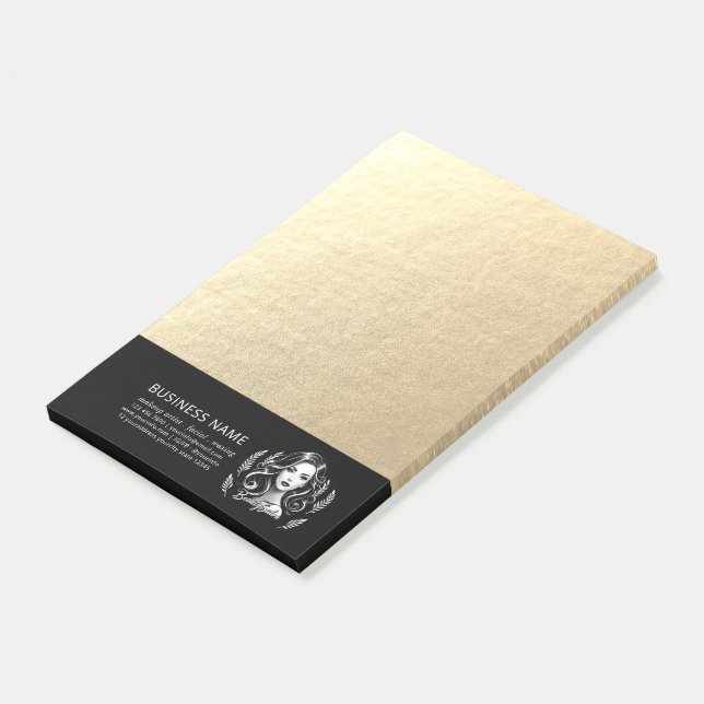 Makeup Artist Hair Stylist Modern Black White Gold Post-it Notes (Angled)
