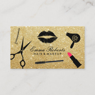 Makeup Artist & Hair Stylist Modern Gold Glitter Business Card