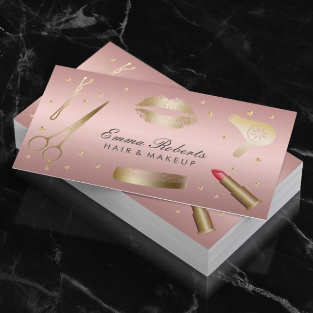 Makeup Artist Hair Stylist Modern Rose Gold Salon Business Card (Creator Uploaded)