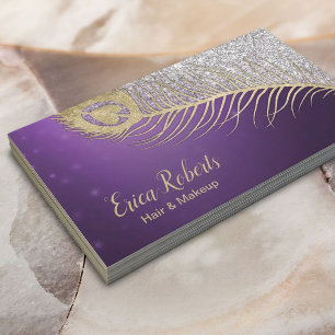 Makeup Artist Hair Stylist Peacock Purple & Silver Business Card